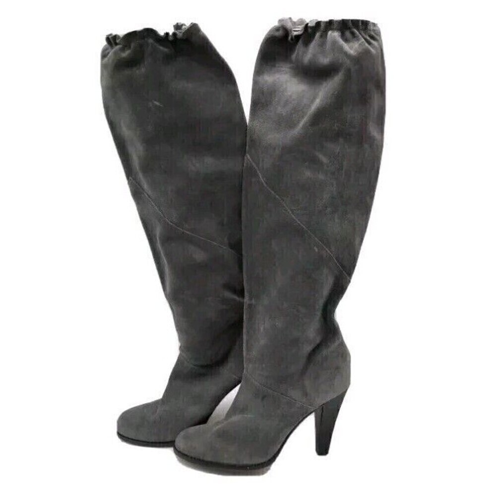 Michael Kors Knee High Boots Size 6 Leather Suede Pull On Cone High Heel Gray